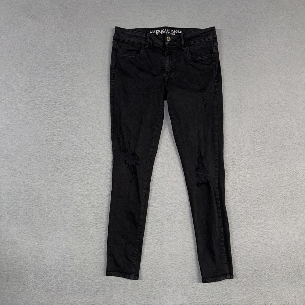 American Eagle Jeans Womens 8 Black Jegging Super Stretch Distressed Denim